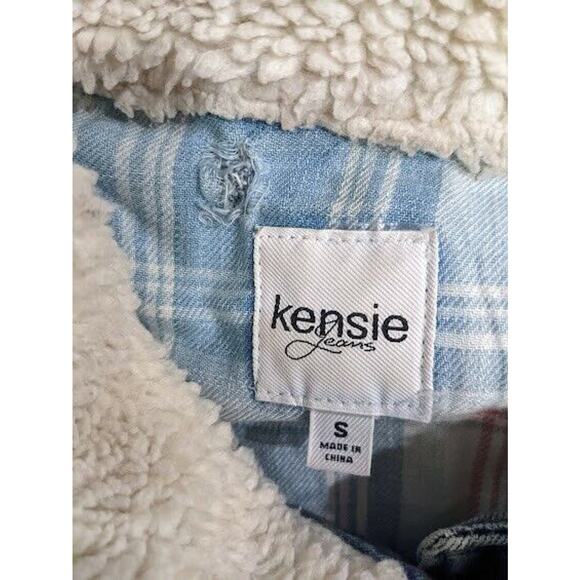 Kensie Womens Size Small Denim Jacket Medium Wash Faux Sherpa Collar Pockets - Picture 7 of 8